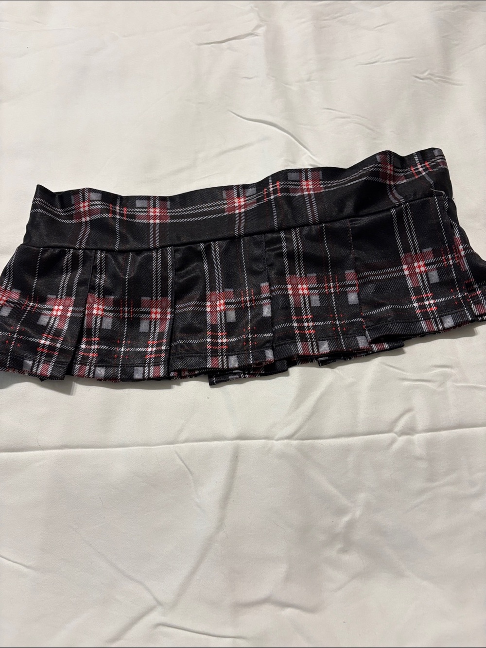 Black Plaid Pleated Mini Skirt with Red Accents